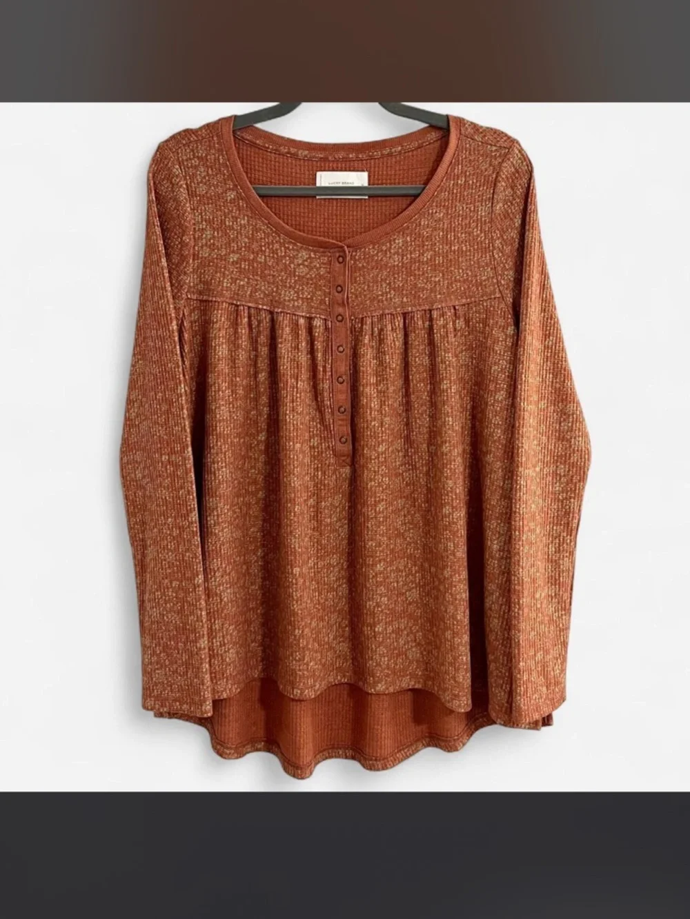 Lucky Brand Boho Babydoll Waffle Texture Henley Top - Picture 6 of 13